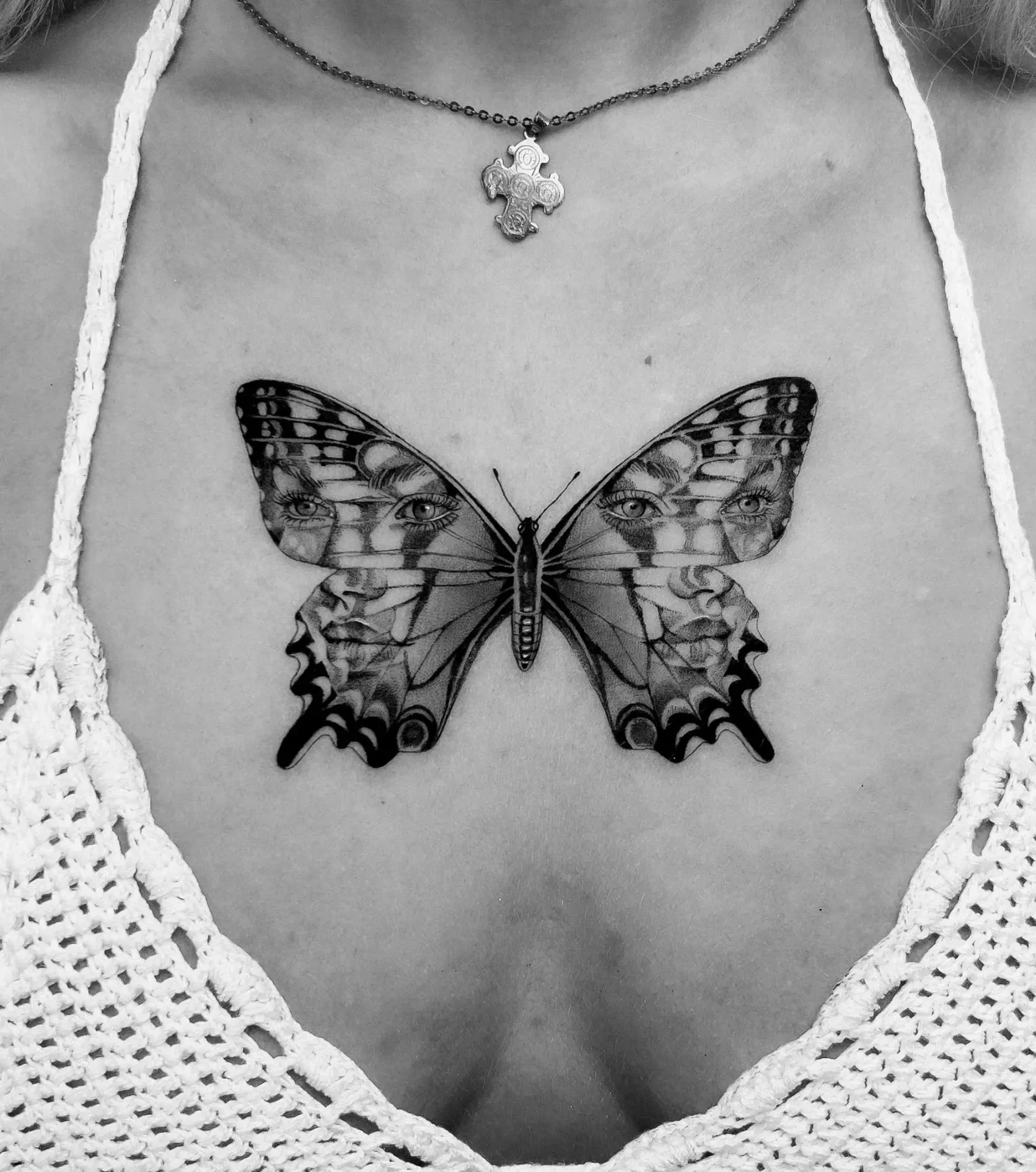 Tattoo 01: butterfly on the sternum